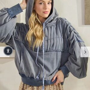 Oli & Hali WASHED QUILTED DETAIL HOODED PULLOVER TOP